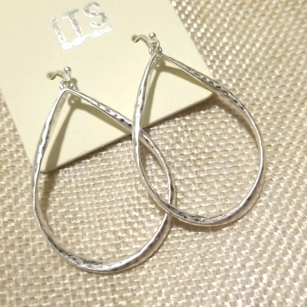 Medium Teardrop Textured Silver Earrings